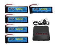 AMZZN 5PCS 3.7V 680mAh 1S Lipo Batteria Molex Spina con 5-in-1 Caricatore per Wltoys XK K110 K110S V977 V988 V930 Q282 Telecomando Drone, Quattro Assi Aircraft Backup Batteria