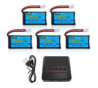 AMZZN 5PCS 3.7V 800mAh 30C Molex plug Lipo batteria con caricabatterie 5-in-1 per drone telecomandato SYMA X5C X5SW H5C V931 U45W SS40, compatibile con la maggior parte dei quadcopter