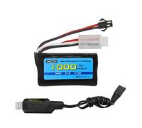 AMZZN 7.4V 1000mAh 2S batteria agli ioni di litio con spina SM-2P e cavo di ricarica USB, utilizzato per WPL MN D90/91, 99/99s D12 RC auto; H101 RC barca e Anstoy gel palla pistola a impatto