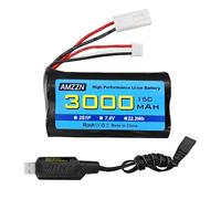 AMZZN 7.4V 3000mAh 15C 2S EL-2P spina agli ioni di litio con caricabatterie USB, adatto per UDI009 UDI902 UDI002 AA102 feilun FT009 RC nave;Batteria del modello di motoscafo ad alta velocità