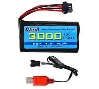 AMZZN 7.4V 3000mah 15C 2S SM-4P spina Li-ion batteria con caricabatterie USB per EC08 DE85 RC auto,Camion RC nave telecomando drone ingegneria veicolo batteria di riserva