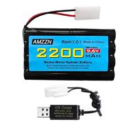 AMZZN Batteria AA NiMH da 9,6 V 2200 mAh con spina Tamiya e cavo di ricarica USB per auto giocattolo RC, camion, carri armati, veicoli di ingegneria, navi RC, accessori per batterie ricaricabili
