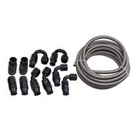 AN-8 8AN Stainless Steel PTFE Fuel Line Lines 20FT 6M Fitting Hose Black End Kit