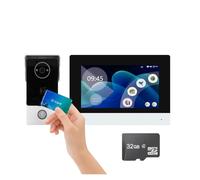 AN Citofono con campanello a 2 fili, videocitofono LCD da 7", videocitofono, Wi-Fi, RFID, visione notturna, 1080P, sorveglianza Tuya for villa, casa, D4B Notifiche in tempo reale(1to1 7inch TF 32GB)
