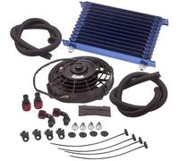 AN10 Universal 13 Row Engine Trust Oil Cooler with 7" Electric Fan Kit Blue