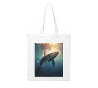 ANABPRMA A Curious Cat Canvas Tote Bag per le donne Borsa a tracolla riutilizzabile borsa a tracolla grande capacità, Balena sopra l'acqua del mare, Taglia unica