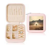 ANABPRMA Aereo da guerra quadrato contenitore di monili di viaggio per le donne piccolo organizzatore di gioielli in pelle con cerniera specchio portatile caso