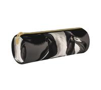 ANABPRMA Astuccio cilindrico in pelle a forma di margherita per cancelleria scolastica e ufficio, con chiusura a cerniera, borsa portatile, Faccia di mucca bianca nera, Taglia unica, Portamonete