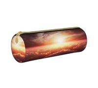 ANABPRMA Astuccio cilindrico in pelle bianca con spiaggia tropicale mare tropicale portapenne per scuola forniture per ufficio con chiusura a cerniera borsa portatile, Sole Alba Nube, Taglia unica