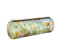 ANABPRMA Astuccio cilindrico in pelle bianca con spiaggia tropicale mare tropicale portapenne per scuola forniture per ufficio con chiusura a cerniera borsa portatile, Primavera Margherita Fiori