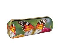 ANABPRMA Astuccio cilindrico in pelle bianca con spiaggia tropicale mare tropicale portapenne per scuola forniture per ufficio con chiusura a cerniera borsa portatile, Fiori di rosa farfalla primavera