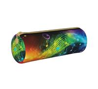 ANABPRMA Astuccio cilindrico in pelle con uccellini volanti, per scuola e ufficio, con chiusura a cerniera, borsa portatile, Note musicali colorate., Taglia unica, Portamonete