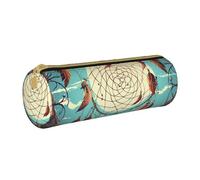 ANABPRMA Astuccio cilindrico in pelle rossa con camion antincendio e salvataggio, per scuola e ufficio, con chiusura a cerniera, borsa portatile, Catch Dream Net, Taglia unica, Portamonete