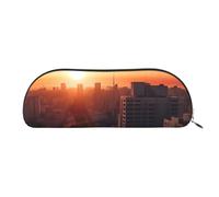 ANABPRMA Astuccio in pelle a semicerchio con bandiera americana e stelle, per trucchi, penne e oggetti essenziali, Città al tramonto, Taglia unica, Zaino per la scuola