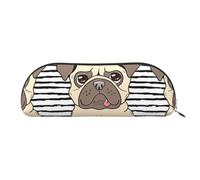 ANABPRMA Astuccio in pelle blu fiamma, a semicerchio, per trucchi, penne ed oggetti essenziali, Divertente cane carlino felice, Taglia unica, Zaino per la scuola