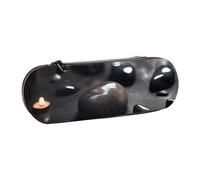 ANABPRMA Astuccio in pelle di volpe dipinta a mano, scatola multiuso con cerniera per cancelleria, trucco o piccoli accessori, Pietra Cuore Mistero Nero, Taglia unica, Beauty Case