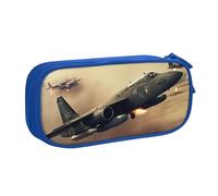 ANABPRMA Astuccio per matite con aereo da guerra, grande capacità, a doppio strato, con 2 tasche principali con cerniera, organizer multifunzionale per scuola, ufficio, viaggi, Blu, Taglia unica,