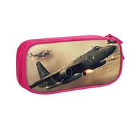 ANABPRMA Astuccio per matite con aereo da guerra, grande capacità, a doppio strato, con 2 tasche principali con cerniera, organizer multifunzionale per scuola, ufficio, viaggi, rosa, Taglia unica,