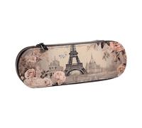 ANABPRMA Barber Shop - Astuccio in pelle rigida monocromatica, multiuso, con cerniera, per cancelleria, trucco o piccoli accessori, Fiore Parigi Torre Eiffel, Taglia unica, Beauty Case