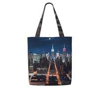 ANABPRMA Borsa tote da donna in tela effetto marmo nero oro - Borsa a tracolla riutilizzabile, grande borsa per la spesa con chiusura a bottone, Notte di New York City, Taglia unica