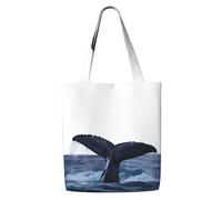 ANABPRMA Borsa tote da donna in tela per occhiali estivi e spiaggia, borsa a tracolla riutilizzabile, grande borsa per la spesa con chiusura a bottone, Coda di balena nel mare, Taglia unica