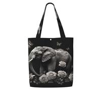 ANABPRMA Borsa tote in tela da donna con rana carina nel cappello, borsa a tracolla riutilizzabile, grande borsa per la spesa con chiusura a bottone, Elefante e farfalla, Taglia unica