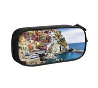 ANABPRMA Cinque Terre Scenery - Astuccio portapenne a doppio strato, grande capacità, con 2 tasche principali con cerniera, organizer multifunzionale per scuola, ufficio, viaggi, Nero , Taglia unica,