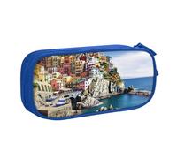 ANABPRMA Cinque Terre Scenery - Astuccio portapenne a doppio strato, grande capacità, con 2 tasche principali con cerniera, organizer multifunzionale per scuola, ufficio, viaggi, Blu, Taglia unica,