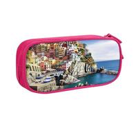 ANABPRMA Cinque Terre Scenery - Astuccio portapenne a doppio strato, grande capacità, con 2 tasche principali con cerniera, organizer multifunzionale per scuola, ufficio, viaggi, rosa, Taglia unica,