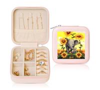 ANABPRMA Madre E Bambino Elefante Girasoli Quadrato Portagioie Da Viaggio Per Le Donne Piccolo Organizzatore Di Gioielli In Pelle Con Cerniera Specchio