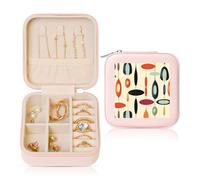 ANABPRMA Metà Century Moderno Con Forme di Goccia Piazza Viaggio Jewelry Box Per Le Donne Piccolo Organizzatore Di Gioielli In Pelle Con Cerniera Specchio Custodia Portatile