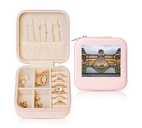 ANABPRMA Museo del Louvre A Parigi Piazza Viaggio Jewelry Box Per Le Donne Piccolo Organizzatore Di Gioielli In Pelle Con Cerniera Specchio Portatile Caso