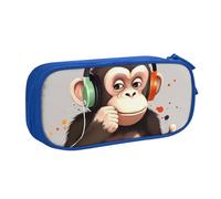 ANABPRMA Music Monkey, astuccio portapenne a doppio strato, grande capacità, con 2 tasche principali con cerniera, organizer multifunzionale per scuola, ufficio, viaggi, Blu, Taglia unica, Beauty Case