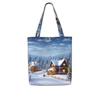 ANABPRMA Naughty Panda - Borsa tote da donna in tela, riutilizzabile, grande borsa per la spesa con chiusura a bottone, Natale Inverno Felice Scena, Taglia unica