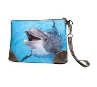 ANABPRMA Pochette da polso in pelle con sfondo dorato, elegante, resistente e impermeabile, da donna, Delfino, Taglia unica