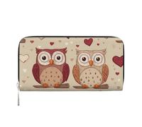 ANABPRMA Portafoglio lungo da donna in pelle rosa con lama e cactus, pochette con cerniera porta carte e tasca portamonete, Love Owl, taglia unica