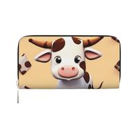 ANABPRMA Portafoglio lungo in pelle blu con farfalla e luna, da donna, pochette con cerniera porta carte e tasca portamonete, Graziosa mucca., taglia unica