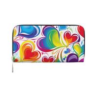 ANABPRMA Portafoglio lungo in pelle da donna con lago con barche, canoe, parco, pochette con cerniera porta carte e tasca portamonete, Arcobaleno Colorato Gay Pride Cuori, taglia unica