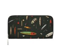 ANABPRMA Portafoglio lungo in pelle da donna con lago con barche, canoe, parco, pochette con cerniera porta carte e tasca portamonete, Esca da pesca., taglia unica