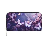 ANABPRMA Portafoglio lungo in pelle da donna con lago con barche, canoe, parco, pochette con cerniera porta carte e tasca portamonete, Farfalle viola., taglia unica