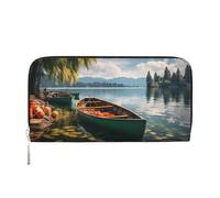 ANABPRMA Portafoglio lungo in pelle da donna con lago con barche, canoe, parco, pochette con cerniera porta carte e tasca portamonete, Lago Con Barche Canoe Parco, taglia unica
