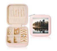 ANABPRMA Riflessione degli alberi su un contenitore di monili di viaggio quadrato del lago per le donne piccolo organizzatore di gioielli in pelle con cerniera specchio custodia portatile