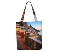 ANABPRMA Romantico Parigi Eiffel Canvas Tote Bag per le donne - Borsa a tracolla riutilizzabile, grande borsa per la spesa con chiusura a bottone, Positano Tramonto Mare, Taglia unica