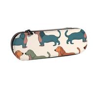 ANABPRMA Sunset - Astuccio in pelle rigida, multiuso, con cerniera, per cancelleria, trucco o piccoli accessori, Simpatici cani bassotto, Taglia unica, Beauty Case