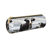 ANABPRMA Uccelli seduti sul ramo astuccio in pelle cilindrico portapenne per scuola ufficio forniture con chiusura a cerniera borsa portatile, Foto di Farm Cow, Taglia unica, Portamonete