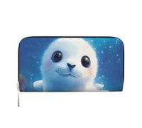 ANABPRMA Un modello di stelle in rosso lungo portafoglio in pelle per le donne pochette con cerniera porta carte e tasca portamonete, Un simpatico sigillo bianco, taglia unica