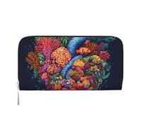 ANABPRMA Un modello di stelle in rosso lungo portafoglio in pelle per le donne pochette con cerniera porta carte e tasca portamonete, Un diagramma del cuore formato da coralli e alghe, taglia unica
