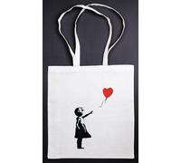 Anaconda Verlag Banksy Ragazza con Palloncino: Borsa in Tessuto, Borsa in Juta con Motivo Street Art, 100% Cotone con Spalline Lunghe