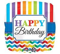 Anagram foil balloon 3077001 Happy Birthday Bright Stripe & chevron, 45,7 cm multicolore 18" Multicolore
