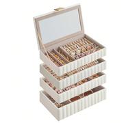 ANAH Collezione - Scatola Portagioie Impilabile con Specchio, Porta Gioielli a 4 Ripiani, PU con Cucitura, Effetto Fluttuante, 17 x 28 x 20,5 cm, Idea Regalo, Bianco Nuvola [STILE RAFFINATO]La Collezi
